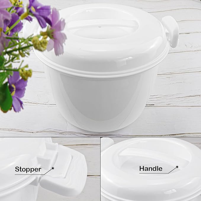 DOERDO Microwave Rice Cooker Round Microwave Food Container Vegetable Steamer Pot Microwave Cookware for Rice Chicken Pasta 7.8x6.1 Inch