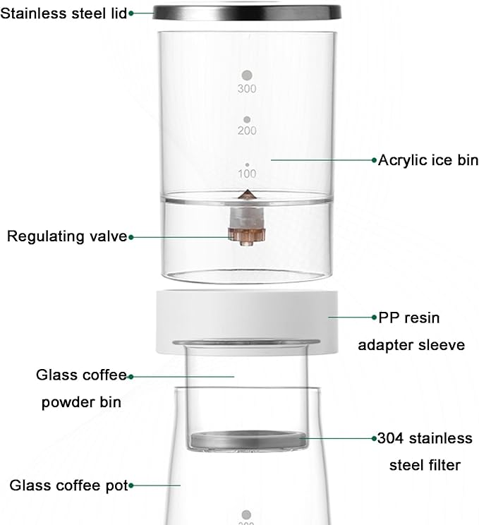 Ice Drip Coffee Maker 600ML Cold Brew Coffee Maker with Adjustable Dripping Speed Glass Pot Smooth Slow Drip Iced Coffee Brewer Gift for Coffee Lovers