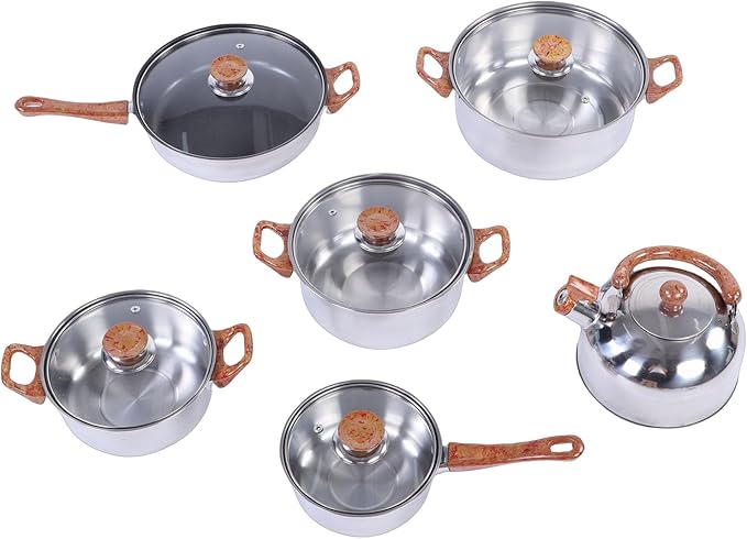 GLOGLOW Stainless Steel Pots Set 3 Piece Cookware Set with Lids Stovetop Kettle Frying Pan Sauce Pan for Induction Cooker Gas Cooker