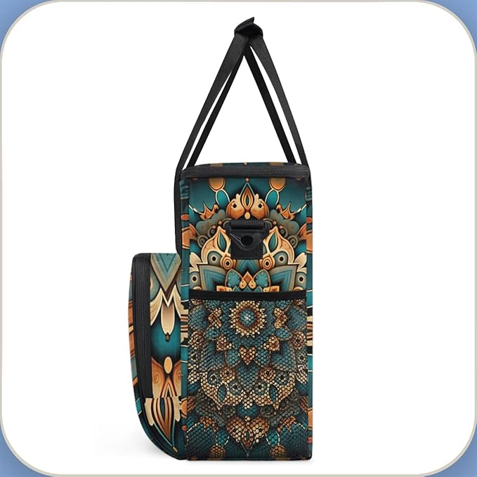 Ethnic Mandala Floral Flowers Coffee Maker Carrying Bag Coffee Machine Travel Storage Bag Compatible with K-Mini or K-Mini Plus Portable Single Serve Coffee Brewer Case with Pockets for K-Cup Pods