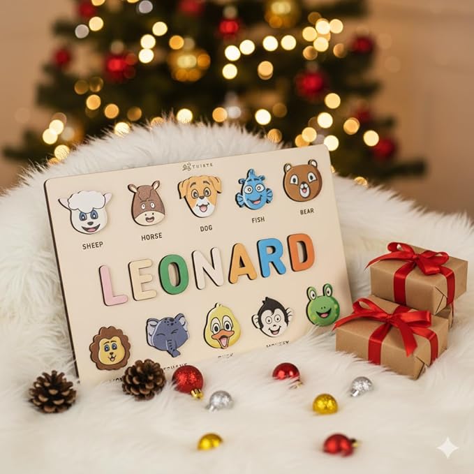 First Birthday Gifts for Girl Personalized Baby Gifts Wooden Puzzles for Toddlers 1-3 Animal Toys for Toddlers 1-3 Customized Baby Gift 1-2 Year Old Toys