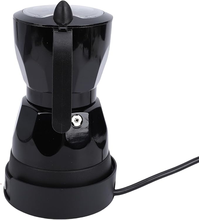 HEEPDD Electric Coffee Maker Coffee Machines Pot with Transparent Lid for Quick Brewing Compact Design for Home Office and Travel Use Electric Maker 3 Cup Aluminum Mocha Kitchen (Black)