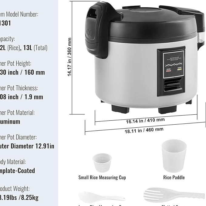 60-Cup Large Rice Cooker - 14 Qt Capacity &amp 12H Keep Warm 3D Heating Technology &amp Non-Stick Inner Pot Easy to Clean Aluminum Commercial Rice Maker for Restaurant and Family Gatherings