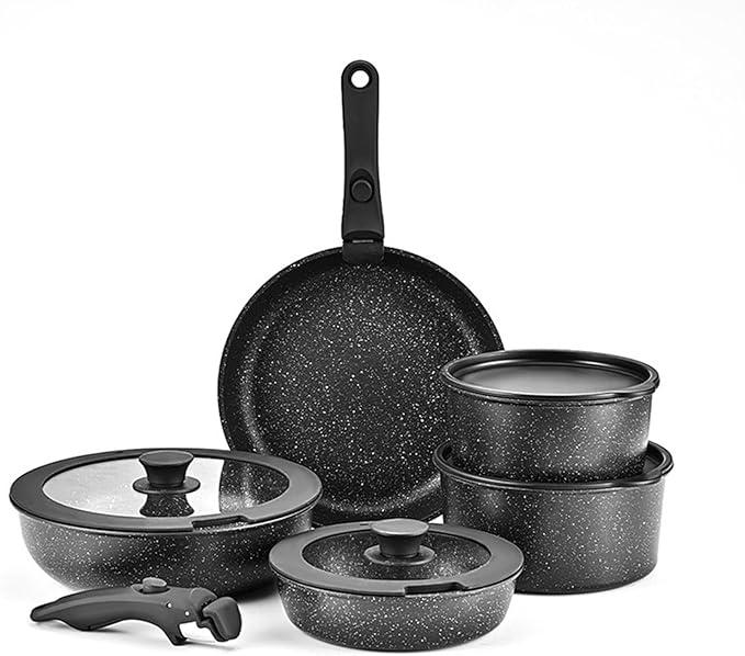Multifunctional Nonstick Pots And Pans Practical Dishwasher Safe Cookware With Detachable Handle Kitchen Cooking Set