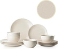 Plates and Bowls Sets 12 Pieces Modern Stoneware Dinnerware Set for 4 Kitchen Dinner Set Ceramic Dishware Dishes Set Microwave and Dishwasher Safe (White)