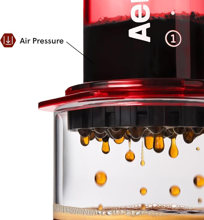 AeroPress Clear Red Coffee Press - All-in-One French Press Pour-Over &amp Espresso Style Manual Brewer 2 Min Brew for Less Bitterness More Flavor Small Portable Coffee Maker Travel &amp Camping