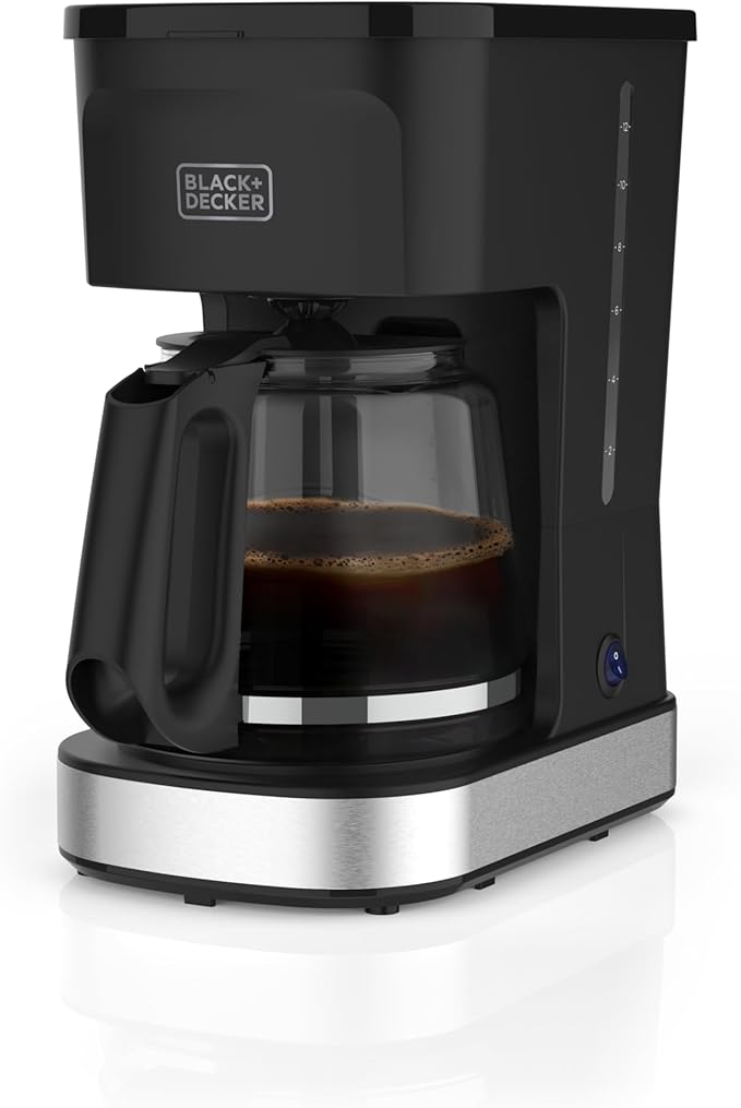 BLACK+DECKER CAFÉCRAFT 12-Cup Coffee Maker One-Switch Drip Coffeemaker with Vortex Showerhead Technology Sneak-A-Cup Keep Warm Function Stainless Steel