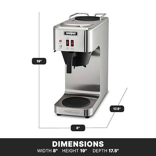 Waring WCM50 Café Deco Pour Over Decanter Coffee Brewer Stainless Steel Construction Two Individually Operated Warmers No Plumbing Required 120V 5-15 Phase PlugSilver