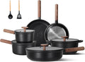JEETEE Ceramic Cookware Sets 17 pcs Healthy Pots and Pans Set Non Stick Induction Kitchen Cooking Set with Removable Handles Stackable Pots Pans Oven Safe PFOA/PFOS Free Black