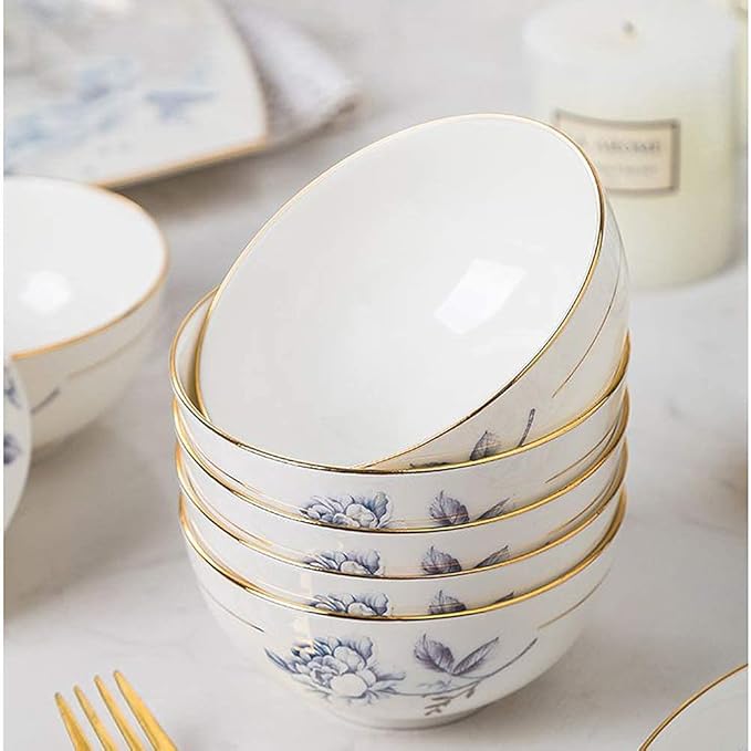 65 pcs Dinnerware Set Serves for 10 People Line Drawing Decoration Bone China Tableware SetPremium Quality Porcelain Dishes/Plate/BowlDishwasher &amp Microwave SafeBlue (63pcs Serves for 10)