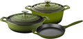 La Cuisine Piece Enameled Cast Iron 5 pc Set Pro Range 3.75QT Saute 6.5QT Round w/lid 10 Fry Pan-Green Olive (LC2650MB)
