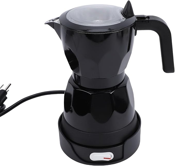 Electric Coffee Maker Aluminum 3 Cup Easy Operate for Home Office Travel Food Grade Material (Black)