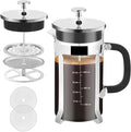 French Press Coffee Maker34oz 304 Stainless Steel with 2 Filter Heat Resistant Durable Easy to Clean Borosilicate Glass Press BPA Free Glass TeaPot-34 Ounce 1 Liter (Chrome)