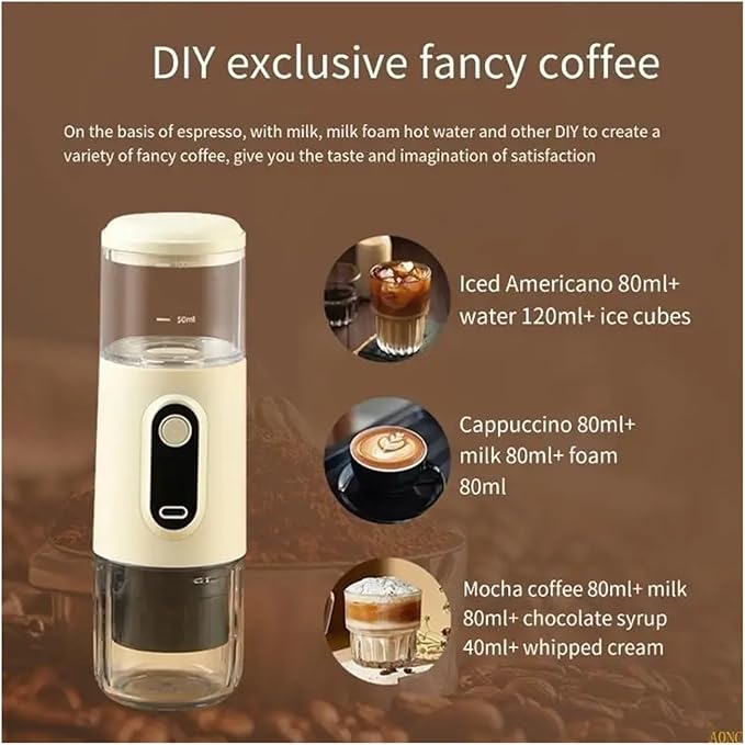 Portable Coffee Machine Portable Electric Espresso Machine Plastic Wireless Rechargeable Suitable For Car Home And Outdoor Easy Brewingfor Outdoor Travel Picnic(White Screen style)
