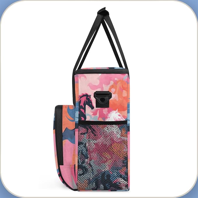 Abstract Horse Coffee Maker Carrying Bag Pink Horse Travel Storage Bag Compatible with K-Mini or K-Mini Plus Single Serve Coffee Brewer Carrying Case with Multiple Pockets &amp Shoulder Strap