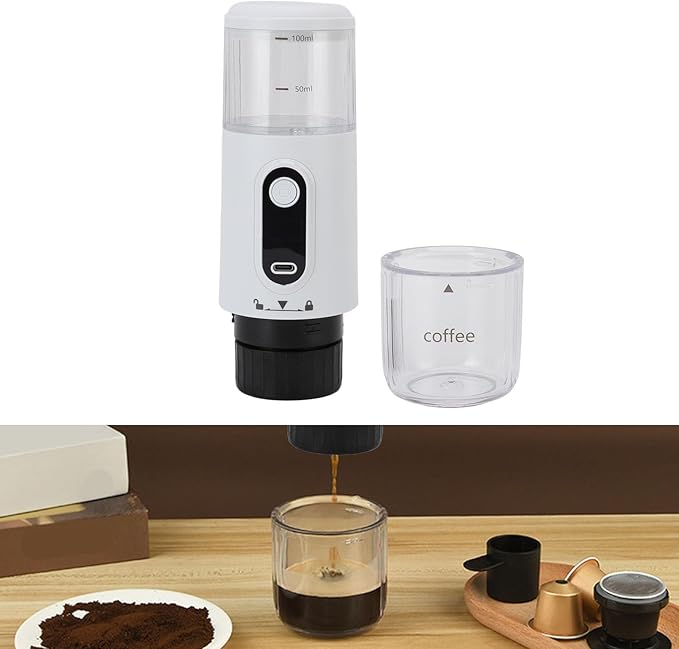 Yoidesu Portable Electric Espresso Machine Compatible with Coffee &amp Capsule 20 Bar Mini Car Travel Coffee Maker with 2500mAh Battery Ideal for Camping RV Hiking Office (White)