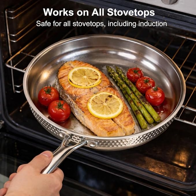 imarku 14-Piece Stainless Steel Cookware Set Tir-Ply Pots and Pans Set with Lids Induction Compatible Oven Safe to 500°F Non-ToxicDishwasher Safe Ideal Gift for Home Cooking Women