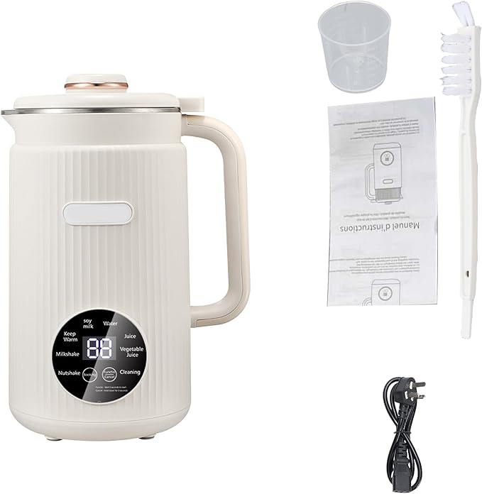 Decdeal Soybean Milk Maker Programmable Blender with Digital Display 12 Stainless Steel Blades Auto Cleaning 8H Keep Warm Function for Almond Milk Soy Juices (White)