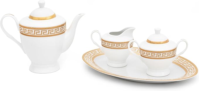 Dinnerware Set in Gold and White Fine Porcelain for Every Day or Formal Occasions Tableware Setting 57 Pieces Service for 8