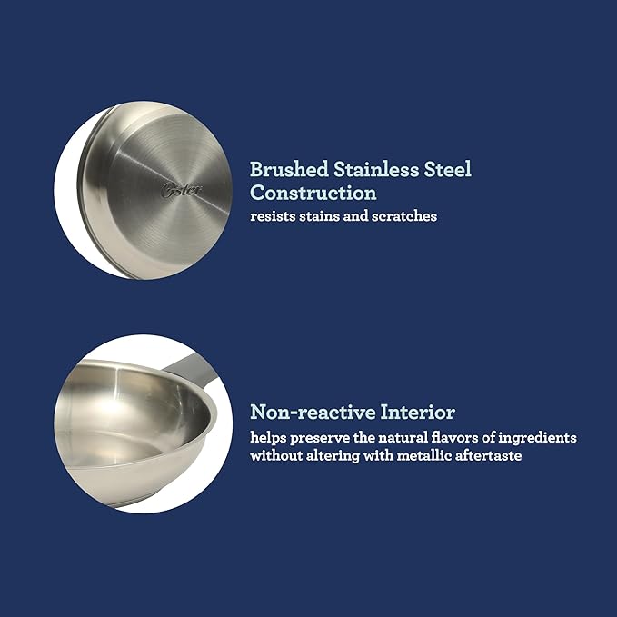 Oster Beauford 8-Inch Stainless Steel Frying Pan – Induction Oven &amp Dishwasher Safe Skillet Soft-Touch Gray Handle 5-Ply Encapsulated Bottom