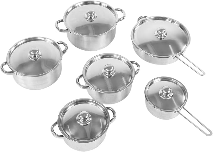 Six piece cookware set with glass lid wide mouth design includes a frying pan saucepan and milk pot suitable for induction cooktops