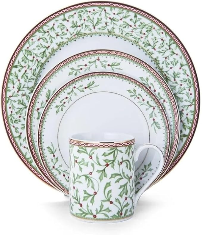 Holiday Traditions Dinnerware Set with Mugs Round Ceramic Dessert Plates Family Hotel Tableware