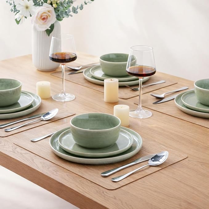 AmorArc Stoneware Dinnerware Sets for 4Round Reactive Glaze Ceramic Plates and Bowls SetHighly Scrath Resistant | Dishwasher &amp Microwave Safe Dishes SetService for 4 (12pc)