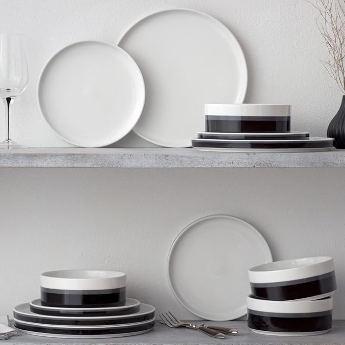 Noritake ColorStax Stripe Black 12-Piece Dinnerware Set Service for 4