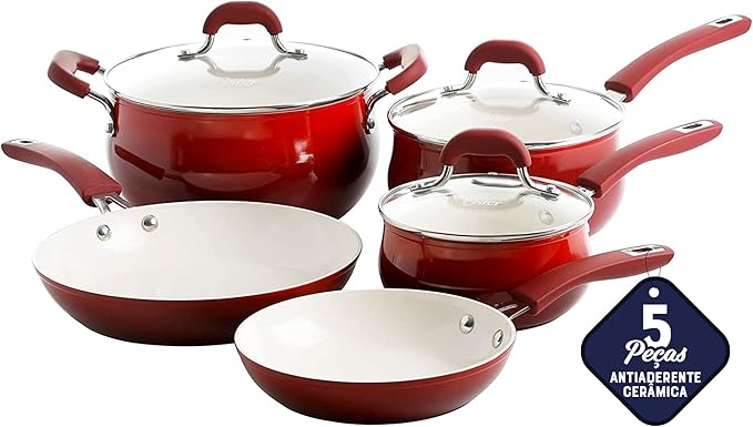Oster Corbett 8 pc Gradient Red Forged Aluminum Cookware Set With Ceramic Non-stick - Induction Base - Soft Touch Bakelite Handle and Tempered Glass Lids