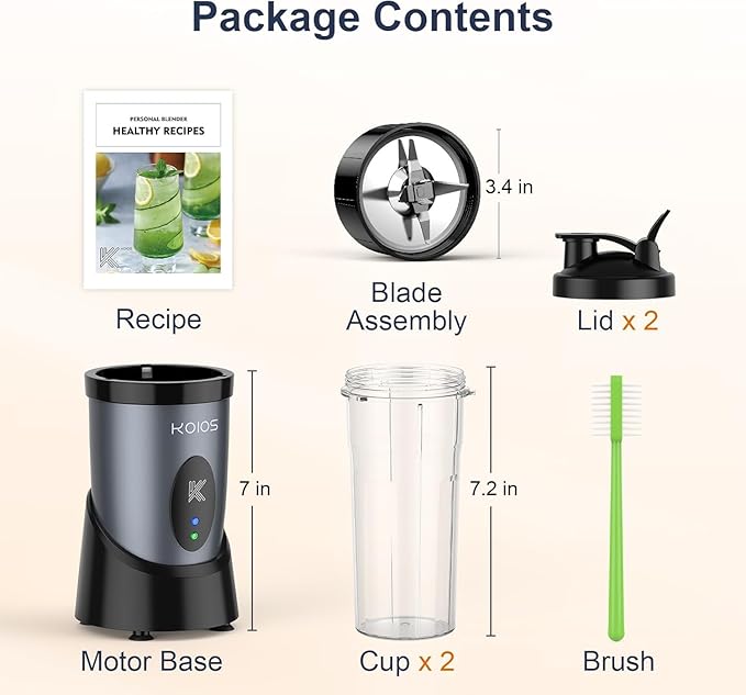 KOIOS Smoothie Blender 900W Personal Blender for Shakes and Smoothies for Kitchen with 2 Portable Cups 22oz Single Serve Smoothies Maker Mixer for Juices Nutritious Recipe Grey Blue