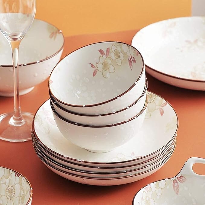 Dinner Set for Luxury Restaurant and Home Glaze Porcelain Dinnerware Sets Japanese Luxurious Dinner Plate and Bowl SetsOne Color-26 Pcs