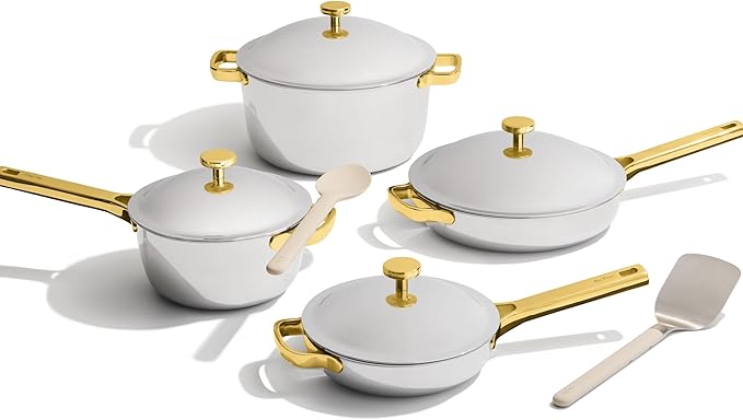 Our Place Titanium Pro Cookware Set | 10-Piece Pots and Pans Set with Always Pan Pro Perfect Pot Pro &amp Minis | Non-Toxic No-Coating Nonstick | Induction &amp Oven-Safe up to 750°F | Gold