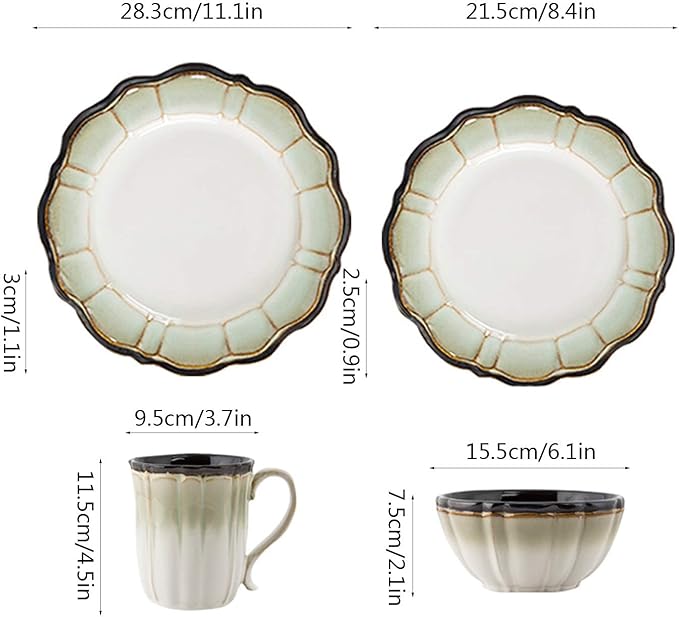 Dinner Plate Dinnerware Set Durable Ceramic Dinner Plate Sets Plates Plates Bowls Mugs 4-Piece Lotus Dinnerware Dishes Set for Cereal Steak Salad Plate
