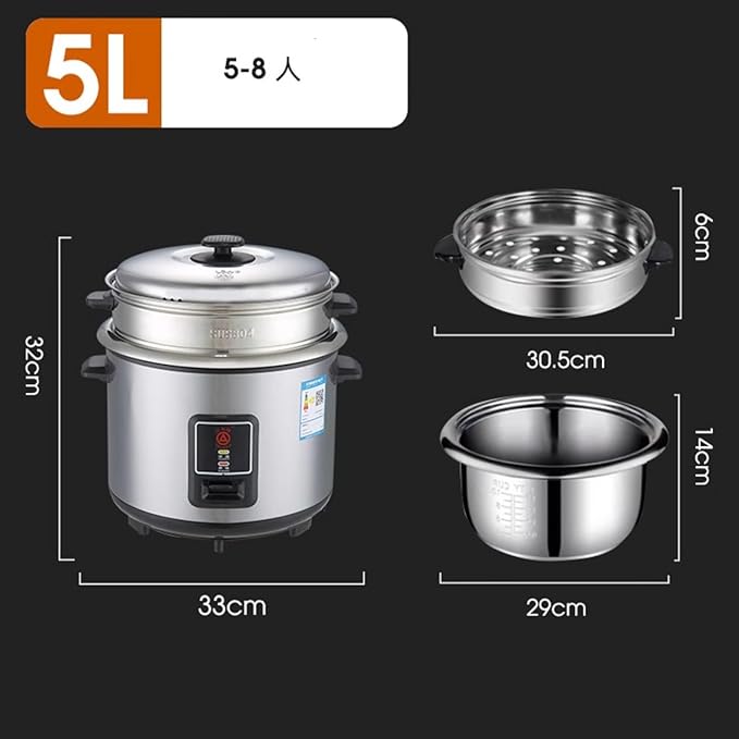 THEGA Electric Rice Cooker and Steamer with Automatic Cooking Removable Non Stick Bowl Stainless Steel Tempered Glass Lid with Steel Vent 700W Cook Warm Function Healthy Rice Cooking(5L)