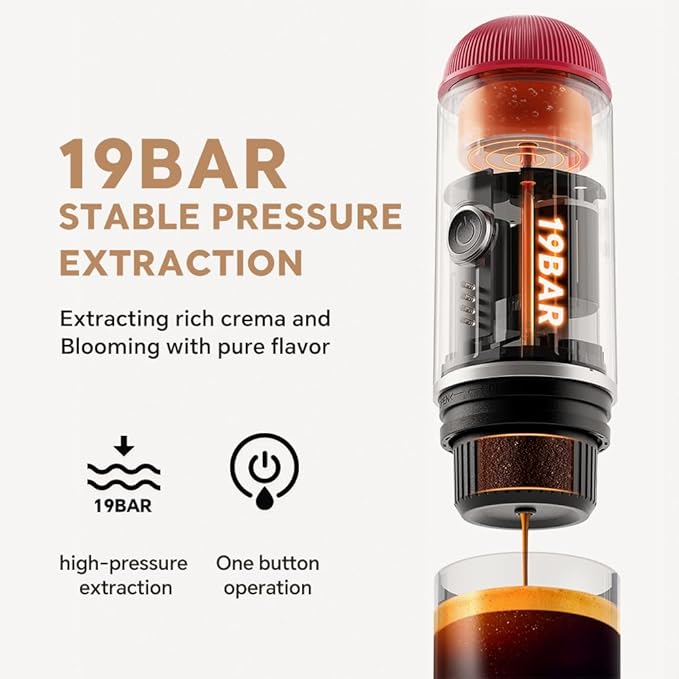 BENFUCHEN Portable Electric Espresso Machine Travel Coffee Maker for Camping On the Go Car Coffee Maker Self-Heating with USB-C With Ground Coffee &amp N Espresso Capsule for RV/Hiking/Office Red