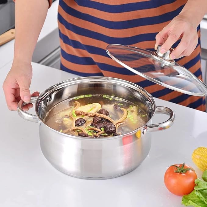 Cookware Set 12-Piece Kitchen Stainless Steel Cooking Pot &amp Pan SetsSafeSaucepanCasserolepan with Glass Lid