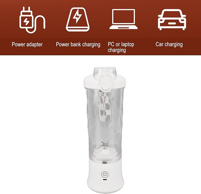 Pilipane Portable Blender USB Rechargeable 600ml 150W 18000RPM High Speed Personal Blender with 4000mAh Battery Leakproof Lid for Smoothies Shakes Travel Sports Home Use ABS Stainless Steel (White)