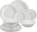 UPware 16 Piece Rope Melamine Dinnerware Sets Outdoor Dishes Set Plates and Bowls Sets Service for 4 White