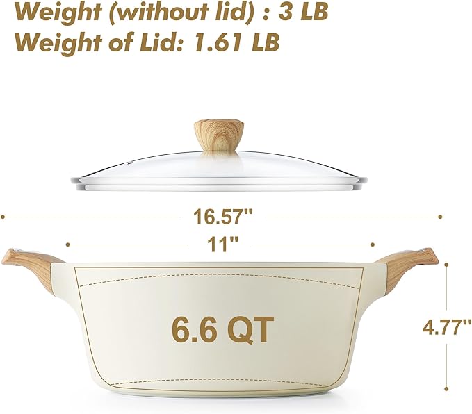 SENSARTE Ceramic Nonstick Cookware Set 15 Piece includes 6.6 Quarts Ceramic Nonstick Stock Pot with Lid