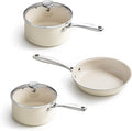 Redchef Nonstick Mini Cookware Set 8Ceramic Fry Pan 2.5QT3.5QT Small SaucepanCooking Pot with Stay-Cool Handles Compatible All Stovetops PFAS PFOA &amp PTFEFree (Beige)