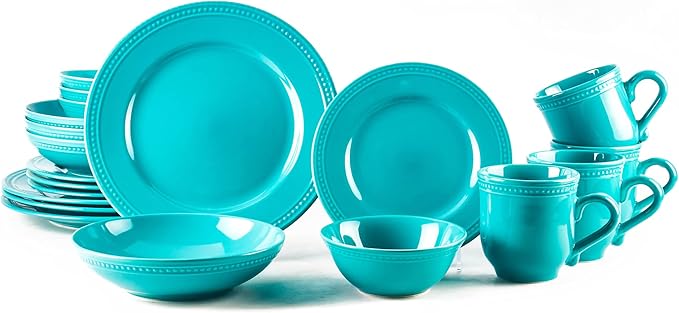 Pearl Dots Stoneware Dinnerware Set (20pc Set Turquoise)