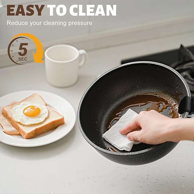 Numola 10 pcs Pots and Pan Set Non Stick with Detachable Handle Ceramic Cookware Set for Stackable Induction Kitchen Cookware Set for RV Dishwasher ＆ Oven Safe Black