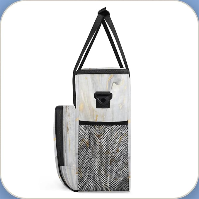 Gray White Marble Style Coffee Maker Carrying Bag Compatible with K-Mini or K-Mini Plus Portable Single Cup Coffee Maker Case with Pockets for K Cup Pods