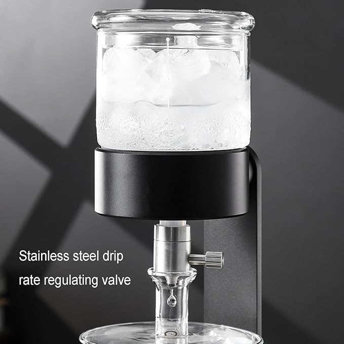 Ice Drip Coffee Maker Cold Brew Coffee Pitcher 500ml Cold Brew Drip Tower with Stainless Steel Adjustable Valve Borosilicate Glass Pot for Home Office Makes 2-3 Cups
