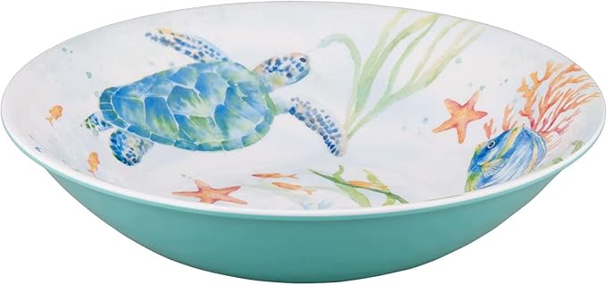 UPware 12 Piece Sea Life Serenade Melamine Dinnerware Sets Outdoor Dishes Set Plates and Bowls Sets Service for 4 Blue