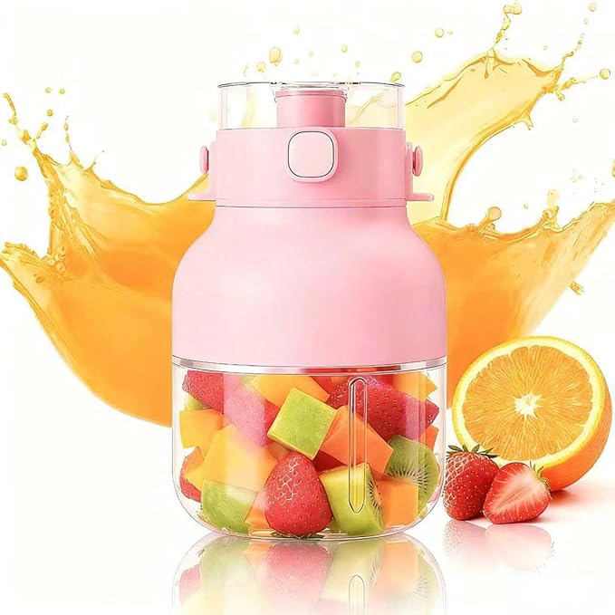 Portable Personal Blender 1500ml Large Capacity 30-Second Ice Crushing Type-C Charging Travel-Friendly with Straw Lid Ideal for Gym/Office/Outdoor Use. (02 Pink)