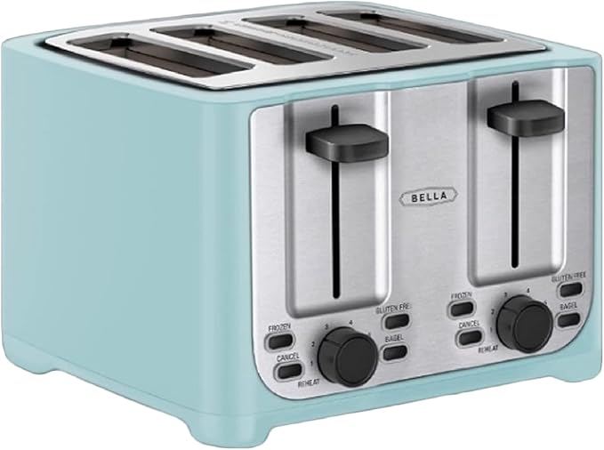 bella 4 Slice Toaster with Auto Shut Off - Extra Wide Slots &amp Removable Crumb Tray and Cancel Defrost &amp Reheat Function - Toast Bread &amp Bagel Stainless Steel and Aqua