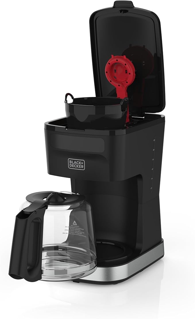 BLACK+DECKER CAFÉCRAFT 12-Cup Programmable Coffee Maker Stainless Steel Drip Coffeemaker with Vortex Showerhead Strength Selector Sneak-A-Cup Keep Warm