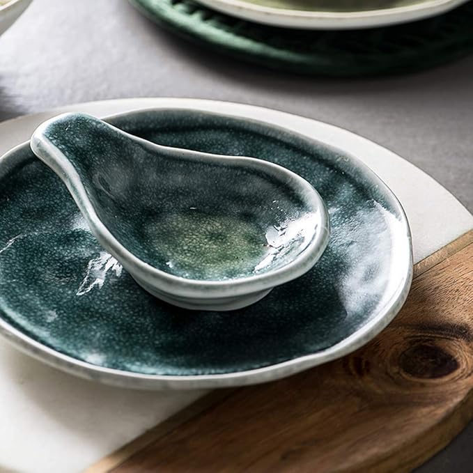 Ceramics Dinnerware Set 38 Pieces Kiln Change Glaze Plates and Bowls Sets for Restaurant/Irregular Edges Porcelain Dinner Set Microwave Safe
