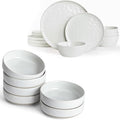 Famiware Mars Plates and Bowls Set of 12 and Milkyway 4oz Dipping Bowls Set of 6 18 Pieces Dinnerware Sets White